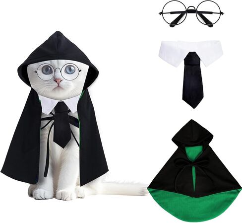 Dog Cat Halloween Costumes,Witch and Wizard Costume Cloak, Role-Playing Costume Accessories, Glasses and Tie Set,Suitable for Small and Medium-Sized Cat and Dog in Saudi Arabia