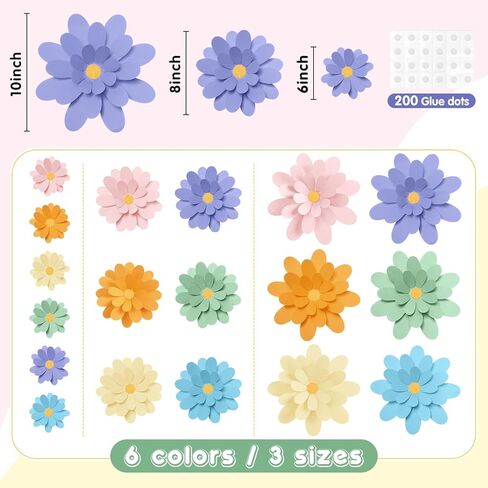 18 Pcs Paper Flowers Decorations for Wall DIY Paper Flower Bulletin Board 3D Fiesta Paper Floral Backdrop Decoration for Photo Backdrop Classroom Back to School Party in Kuwait