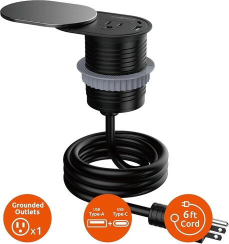 Link2Home 2 Pack Space Saver Grommet Socket 1-Power-Outlet USB A/C Port 3.1 Amp Splash Resistant in Stainless-Steel, Overload Protection in Kuwait
