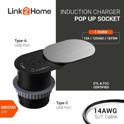 Link2Home 2 Pack Space Saver Grommet Socket 1-Power-Outlet USB A/C Port 3.1 Amp Splash Resistant in Stainless-Steel, Overload Protection in Kuwait