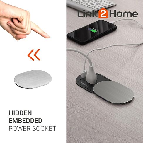 Link2Home 2 Pack Space Saver Grommet Socket 1-Power-Outlet USB A/C Port 3.1 Amp Splash Resistant in Stainless-Steel, Overload Protection in Kuwait