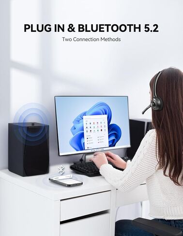 سماعة رأس لاسلكية TECKNET، سماعات بلوتوث مع ميكروفون لإلغاء الضوضاء لسائقي الشاحنات، سماعة رأس لاسلكية بدون استخدام اليدين مع ميكروفون كتم الصوت للهاتف المحمول/الكمبيوتر الشخصي/المنزل/المكتب/مركز الاتصال (USB Dongle) in Kuwait