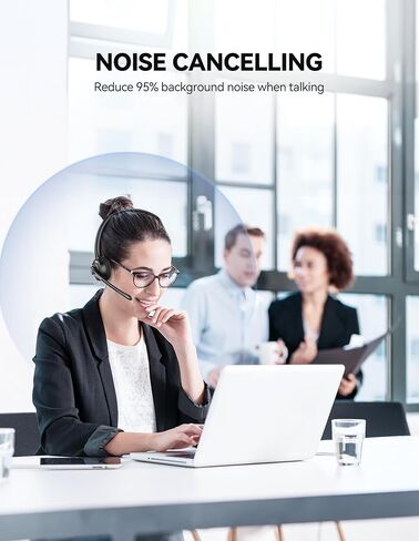 سماعة رأس لاسلكية TECKNET، سماعات بلوتوث مع ميكروفون لإلغاء الضوضاء لسائقي الشاحنات، سماعة رأس لاسلكية بدون استخدام اليدين مع ميكروفون كتم الصوت للهاتف المحمول/الكمبيوتر الشخصي/المنزل/المكتب/مركز الاتصال (USB Dongle) in Kuwait