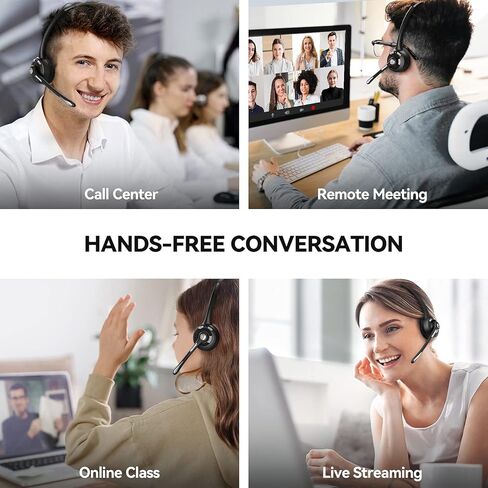 سماعة رأس لاسلكية TECKNET، سماعات بلوتوث مع ميكروفون لإلغاء الضوضاء لسائقي الشاحنات، سماعة رأس لاسلكية بدون استخدام اليدين مع ميكروفون كتم الصوت للهاتف المحمول/الكمبيوتر الشخصي/المنزل/المكتب/مركز الاتصال (USB Dongle) in Kuwait