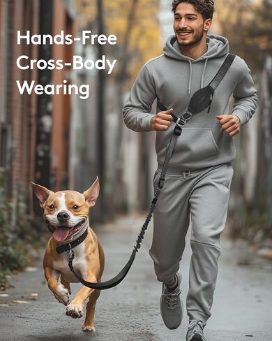 MIDOG Multifunctional Hands Free Dog Leash - Adjustable Waist Leash with Zipper Pounch& Bungee Cord,Heavy Duty No Pull Leash for Large Dog Jogging/Hiking/Walking(4-7FT,Black) in Saudi Arabia