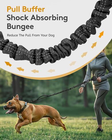 MIDOG Multifunctional Hands Free Dog Leash - Adjustable Waist Leash with Zipper Pounch& Bungee Cord,Heavy Duty No Pull Leash for Large Dog Jogging/Hiking/Walking(4-7FT,Black) in Saudi Arabia