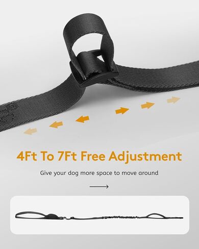 MIDOG Multifunctional Hands Free Dog Leash - Adjustable Waist Leash with Zipper Pounch& Bungee Cord,Heavy Duty No Pull Leash for Large Dog Jogging/Hiking/Walking(4-7FT,Black) in Saudi Arabia