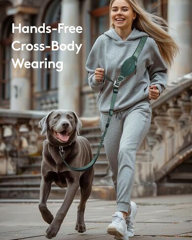 MIDOG Multifunctional Dog Leash Hands Free for Large Dogs - Adjustable Waist Leash with Zipper Pounch& Bungee Cord for Jogging/Running/Walking(4-7FT,Green) in Saudi Arabia