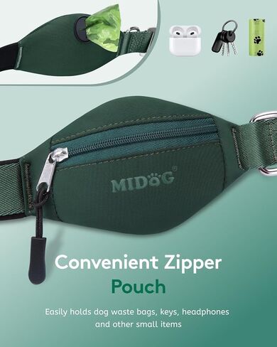 MIDOG Multifunctional Dog Leash Hands Free for Large Dogs - Adjustable Waist Leash with Zipper Pounch& Bungee Cord for Jogging/Running/Walking(4-7FT,Green) in Saudi Arabia