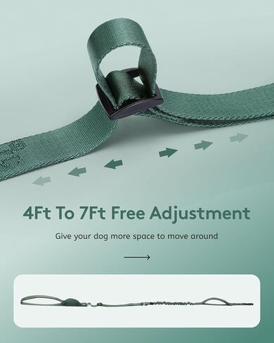 MIDOG Multifunctional Dog Leash Hands Free for Large Dogs - Adjustable Waist Leash with Zipper Pounch& Bungee Cord for Jogging/Running/Walking(4-7FT,Green) in Saudi Arabia