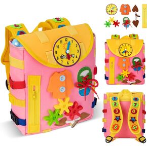 لوحة مشغولة - حقيبة ظهر للأطفال الصغار من عمر 3 إلى 7 سنوات - ألعاب مونتيسوري الحسية مع أبازيم أرقام - تطوير المهارات الحياتية ونشاط التعلم والمهارات الحركية الدقيقة وألعاب السفر للأطفال الصغار هدايا عيد الميلاد in Kuwait