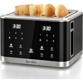 Secura 4-Slice Toaster Extra Wide Slots Toaster Touch Screen Toaster with Dual Control Panels of 6 Shade Settings Toaster Bagel Defrost and Reheat Digital Timer Toaster