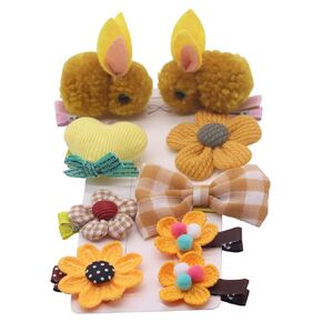 Cute Hair Clips for Girls,9Pcs Flower Baby Girl Snap Hair Barrettes Fully Lined Alligator Rabbit Bunny Hair Accessories for Infants Toddlers Children,Khaki