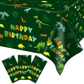 3 Pieces Dinosaur Fossil Birthday Decorations Tablecloth, Dino Table Cloths Large Size 54 x 108 Inch Rectangular Plastic Table Cover for Boys Kids Party Decorations