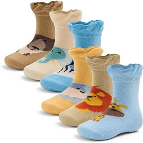 Qterdiz Baby Boys Socks Cotton Crew Toddler Socks with Grips Anti Skid Bottom Socks 6 Pack