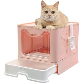 Large Cat Litter Box Foldable Jumbo Top Entry Covered Litter Box with Lid, No Smell Easy to Clean Pet Litter Box with Shovel in Kuwait