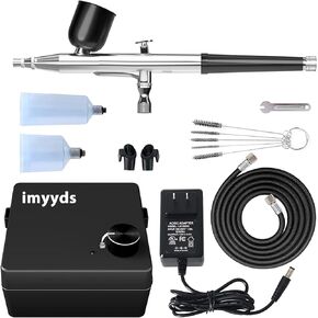imyyds 40PSI Airbrush Kit with Compressor, Stepless Adjustable Air Brush Kit with Air Compressor, Portable Airbrush Gun Kit, Airbrush Compressor Kit for painting, Nails, Modeling, Cake