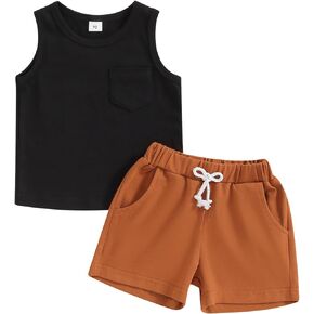 Amiblvowa Toddler Baby Boy Summer Clothes Tank Cami Sleeveless Top Checkerboard Shorts Set Newborn 2 Piece Outfit