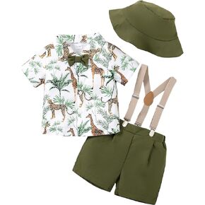 ZOELNIC Baby Boy Clothes Toddler Short Sleeve Button Down Shirt Casual Suspenders Shorts+Caps Summer Outfits 1-4Y Clothes