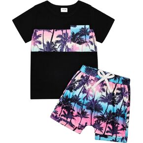 Toddler Baby Boy Clothes Summer Holiday Style Outfits Short Sleeve Top T-Shirt & Pocket Pant Set 12 Months-Years old