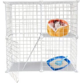 MUYG 2 Tier Metal Cat Cage Indoor Detachable Cats Cages DIY Pet Playpen Portable Removable Kitten Collapsible Playpen for Small and Medium Cats Kittens Kitty (White 29.52 x 15.35 x 28.74 in)