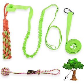 Interactive Outdoor Dog Bungee Rope Toys for Small Medium Large Dogs with 2 Chew Toys, Hanging Bungee Tug Toy for Bite Training, Pull Exercise and Fun, Tether Tug of War Play Toy