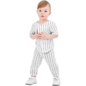 NHUHEQ Toddler Boys Birthday Outfit Baseball Jersey and Pants 2pcs 1-6 Years Old Stripe Softball Shirt Summer Clothes
