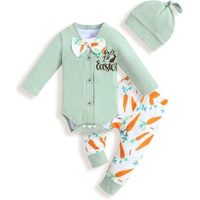 Easter Outfit Baby Boy My First Easter Romper and Carrot Print Pants 3PCS Baby Boy Easter Outfit