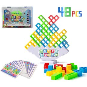 QUALIKID Interactive Tetra Stacking Toy Premium Quality Stackable Game, Stack Attack Game 48 Pieces for Adults, Multiplayer Fun, Durable Plastic Storage Case