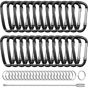 2.4" 24pcs Small Carabiner Clip Keychain, Aluminum D Ring Shape Clips with Keyring Keychain Hook