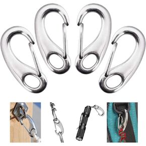 4 Pack Stainless Snap Hook, 220 lbs Spring Snap Hook Clip, 2 Inch Heavy Duty Marine Grade 304 Quick Link Carabiner for Attachment with Poles for Keychains, Curtains, Flags in Camping, Hiking, Hous…