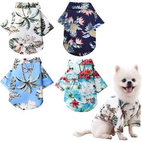 4 Pieces Pet Summer Shirts Hawaiian Style Dog T-Shirts Floral Coconut Tree Printed Puppy Shirt Summer Beach Dog Apparel Cat Outfit Shirt Breathable Pet Cool Clothes for Small to Medium Pets (Small)