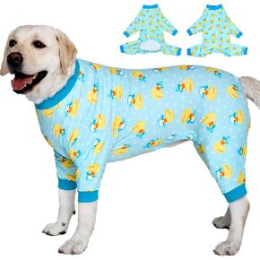 LovinPet Big Dog Wound Care/Surgery Recovery Shirt, Pet Anxiety Shirt, Lightweight Stretchy Knit Fabric, Rubber Ducks with Hats Blue Print Dog Pjs, Dog Pajamas, Pet PJ's/XL