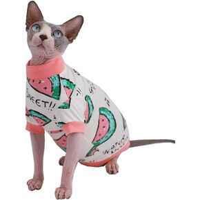 تي شيرت قطني لطيف للصيف من Sphynx بدون شعر للقطط، ملابس للحيوانات الأليفة، ياقة دائرية، قمصان للقطط (ديناصور، L (7.7-9.9 رطل))