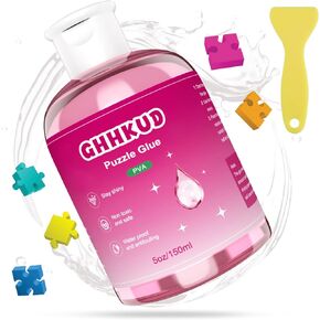 GHHKUD Jigsaw Puzzle Glue,300ML Puzzle Glue Clear with Applicator Brushes for Puzzle Paper Wood, Replace Puzzle Saver Sealer for Over Thousands Pieces of Puzzle Glue Sheets Accessories Tools (Pink)
