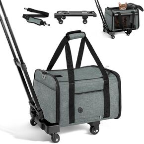 WOYYHO Shading Pet Cat Carrier with Wheels Airline Approved Rolling Pet Carrier for Small Medium Dog Cat Carrier on Wheels for Flight with Telescopic Handle and Silent Wheels, Black in Kuwait