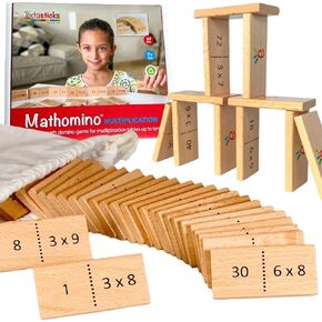 Math Domino Game for 1st & 2nd Grade | Wooden Algebra Dominoes Plus/Minus | Educational Learning Toy for Kids 6+ | Classroom, Homeschool & Teaching Supplies