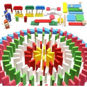 MorTime 1080 Pcs Wooden Dominoes Set, 10 Colors Building Blocks Bulk Dominoes with 3 Spacer, Colorful Wood Racing Tile Games for Kids and Adults