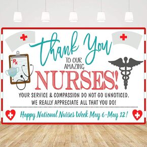 Nurse Appreciation Week Banner Backdrop Decorations Thank You Nurses Backdground Banner Medical Theme Photo Photography Props for RN Medical Nursing Party Supplies