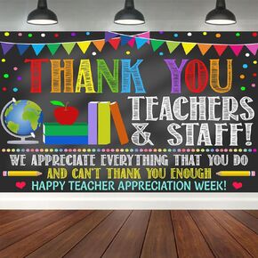 Thank You Teachers Teacher Appreciation Week Backdrop Banner Decorations, Teachers Staffs Appreciation Week 2024 Banner Background Decorations