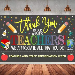 Teacher Appreciation Week Backdrop Banner School Classroom Decorations, Thank You Teachers Banner School Classroom Office Banner Background Decoration