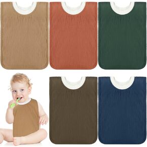 Newwiee Large Muslin Pullover Baby Bibs Full Coverage Toddler Slip on Absorbent Bib Waterproof Toddler Towel Bibs(Stylish Color, 5 Pcs)