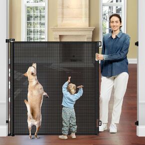 48 Inch Extra Tall Dog Gate Retractable Baby Gates Extra Wide Retractable Dog Gate Indoor 85" Wide Mesh Baby Gates for Doorways Scratch-Resistant 4ft Tall Prevent Kids/Pets from Jumping Over, Black
