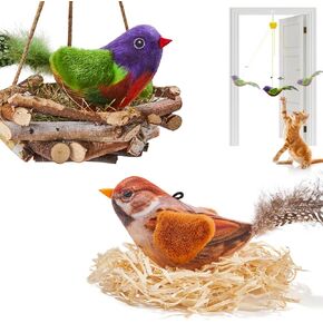 Potaroma Chirping Birds Cat Toys 2 Pcs with Catnip SilverVine, Interactive Lifelike Tweets, Indoor Kitty Kitten Cat Kicker Exercise 3.5 Inches