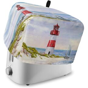 Coastal Lighthouse Toaster Cover 4 Slice, Large Kitchen Appliance Covers, Watercolor Blue Sky Sea Summer Beach Nautical Toaster Oven Cover with Loop, Bread Machine Cover Polyester Dust Cover