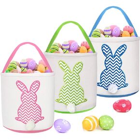 3 Pack Easter Bamboo Baskets with Polka Dots Lineling and Handle, Natural Woven Wicker Baskets for Easter Egg Hunt, Kids Party Treats, Filling with Party Favors