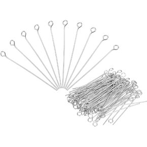 MECCANIXITY 100Pcs Eye Pins Jewelry Findings 22 Gauge 70mm Iron Eye Pins for Jewelry Making DIY Craft Necklaces Bracelets Earrings 22 Gauge 3.2mm Head Pins Dark Gray