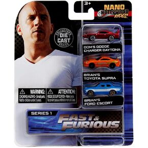 Jada Fast & Furious 3 Piece Set Nano Hollywood Rides Series 1 Diecast Model Cars