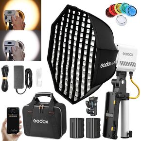 Godox ML60IIBi LED Light Kit, Handheld LED Video Light, 2800K-6500K Bi-Color LED Light, CRI 96+ TLCI 97+, 7 FX Effects, APP Control, Slient Mode, with AD-S60S Softbox, 2X NP970 Lithium Battery