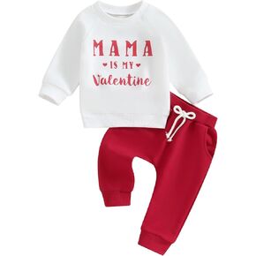 Bowanadacles Valentine's Day Infant Baby Girl Boy Outfit Clothes Letter Sweatshirt Top Elastic Waist Pants Set Fall Spring